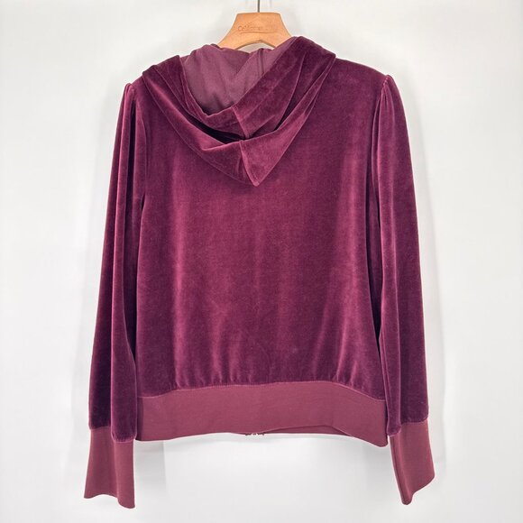 Whitehouse Black Market Burgundy Hooded Velvet Zip-Up Jacket size large new $89 - Picture 9 of 11